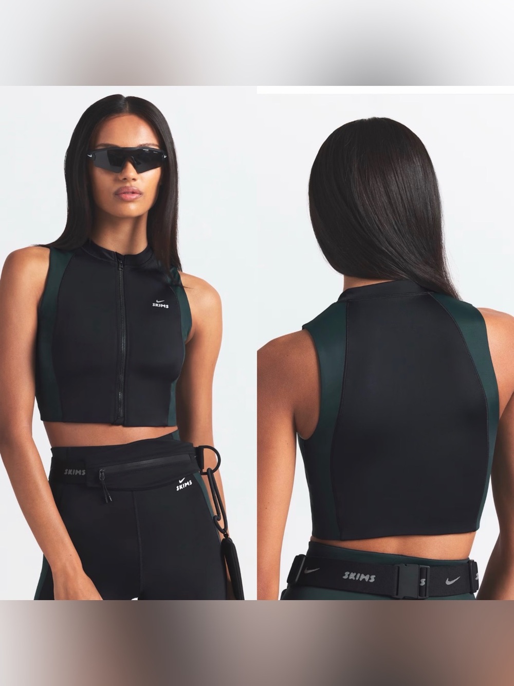 Nike Skims Shine Color Block Zip Up Bra Obsidian Dark Teal Size Medium